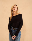 John and Jen Damon Off the Shoulder Sweater Top in Black