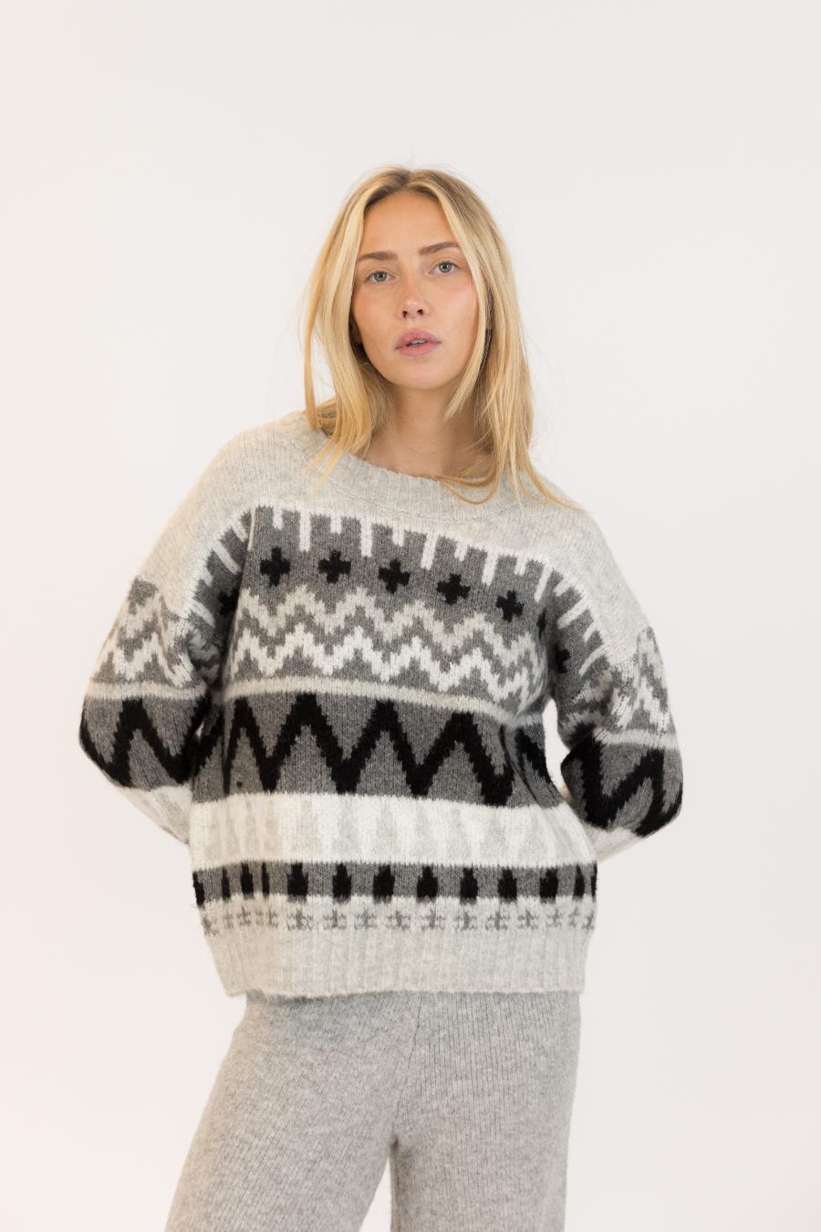 grey and black sweater