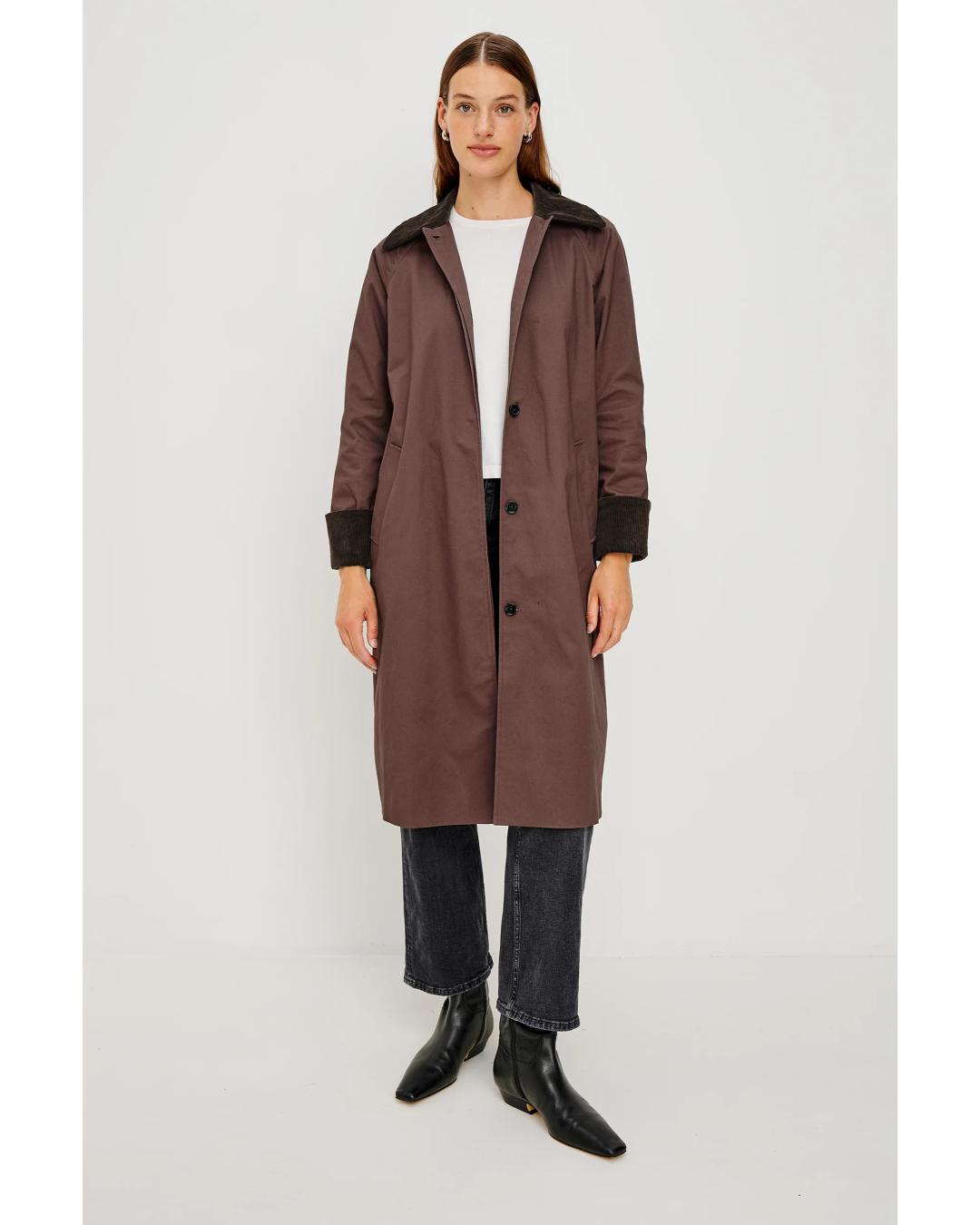brown midi coat with brown collar