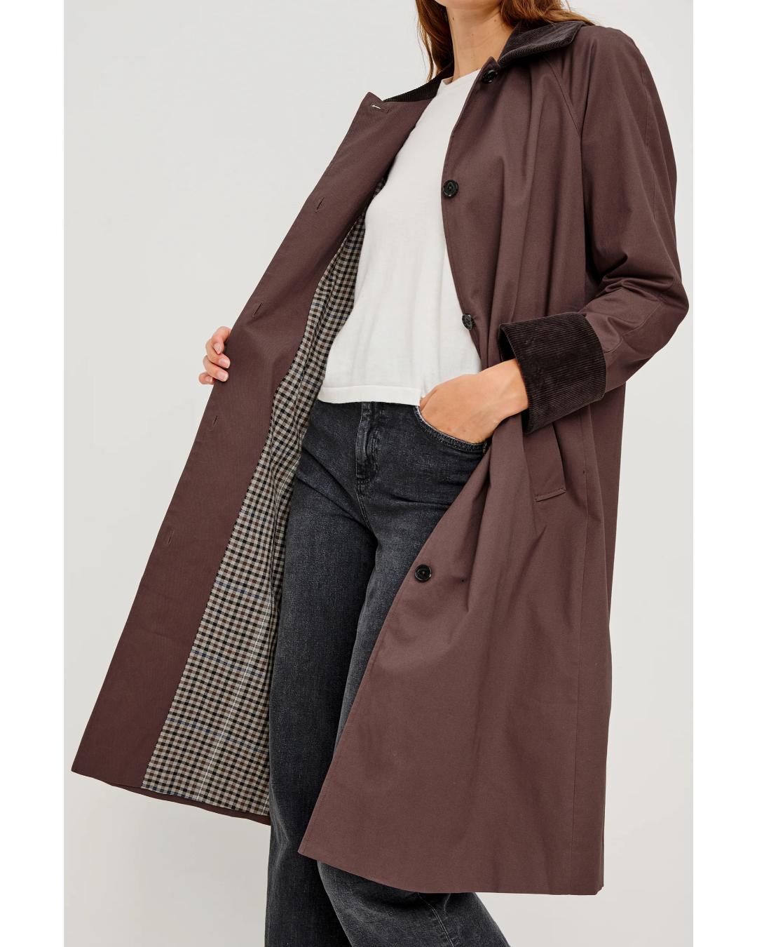 brown midi coat with brown collar