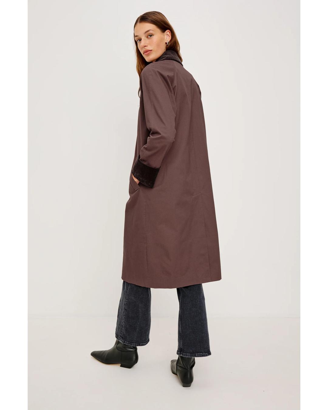 brown midi coat with brown collar