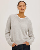 v-neck grey knit sweater