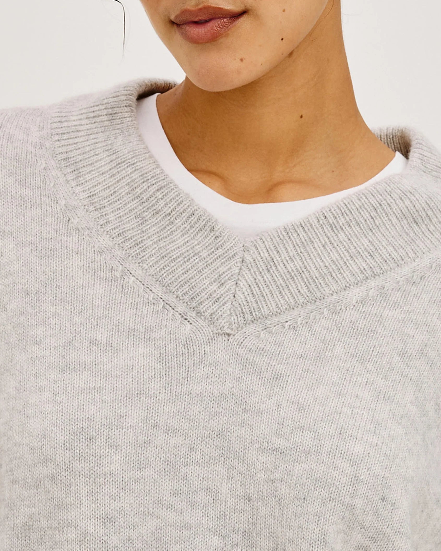 v-neck grey knit sweater