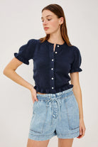 crop navy short sleeve sweater