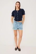 crop navy short sleeve sweater
