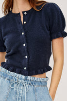 crop navy short sleeve sweater