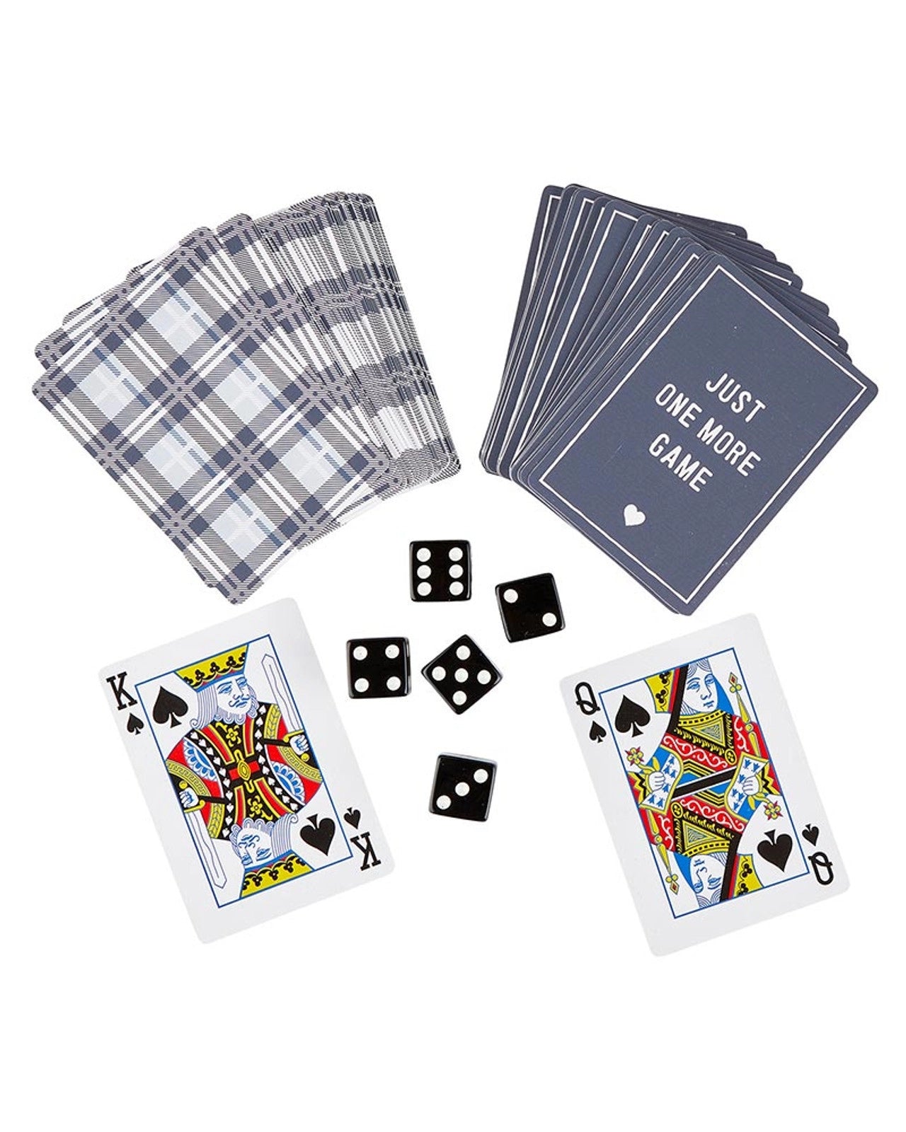 A playing card game set called 'Lake Game Night' that shows rules and the 2 sets of cards and 4 dice included