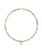Necklace with multicolored amazonite beads and a gold pendant 