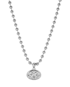A silver rhodium chain necklace with a big oval crystal pendant by brand Lili Claspe