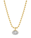 A gold and silver tw tone chain necklace with a big oval crystal pendant by brand Lili Claspe