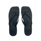 black flip flops with a square toe