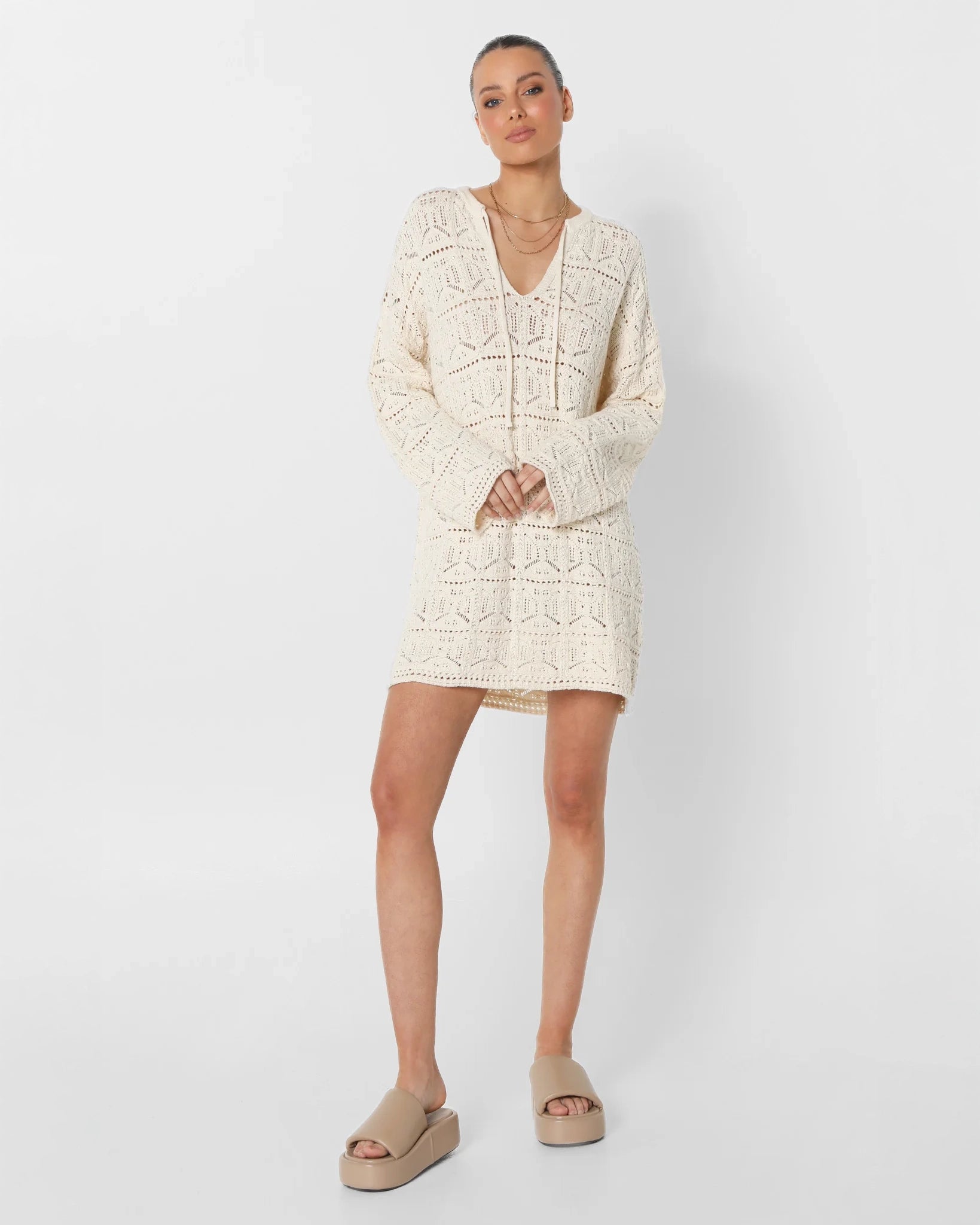 White crochet dress long sleeve discount