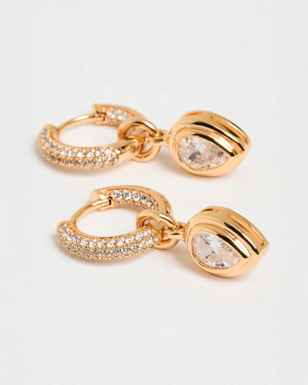 Luv AJ Pear Double Bezel Charm Huggie Earrings Gold