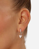 Luv AJ Pear Double Bezel Charm Huggie Earrings Silver