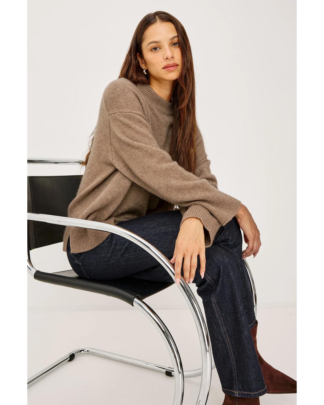 brown cashmere long sleeve sweater