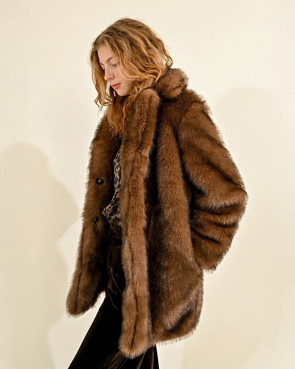 Molly Bracken Faux Fur Coat in Brown