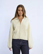 Molly Bracken Zip Neck Cardigan in Cream