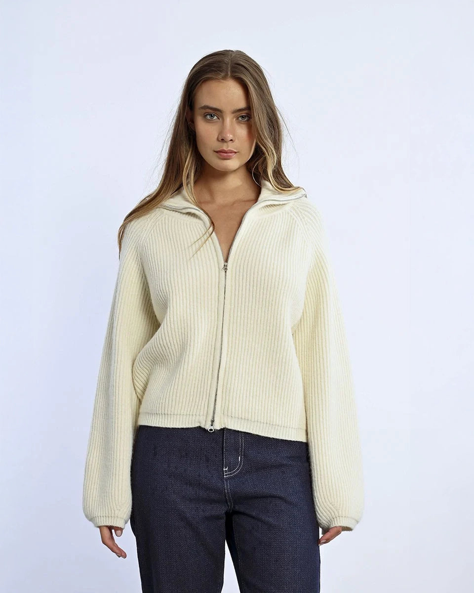 Molly Bracken Zip Neck Cardigan in Cream