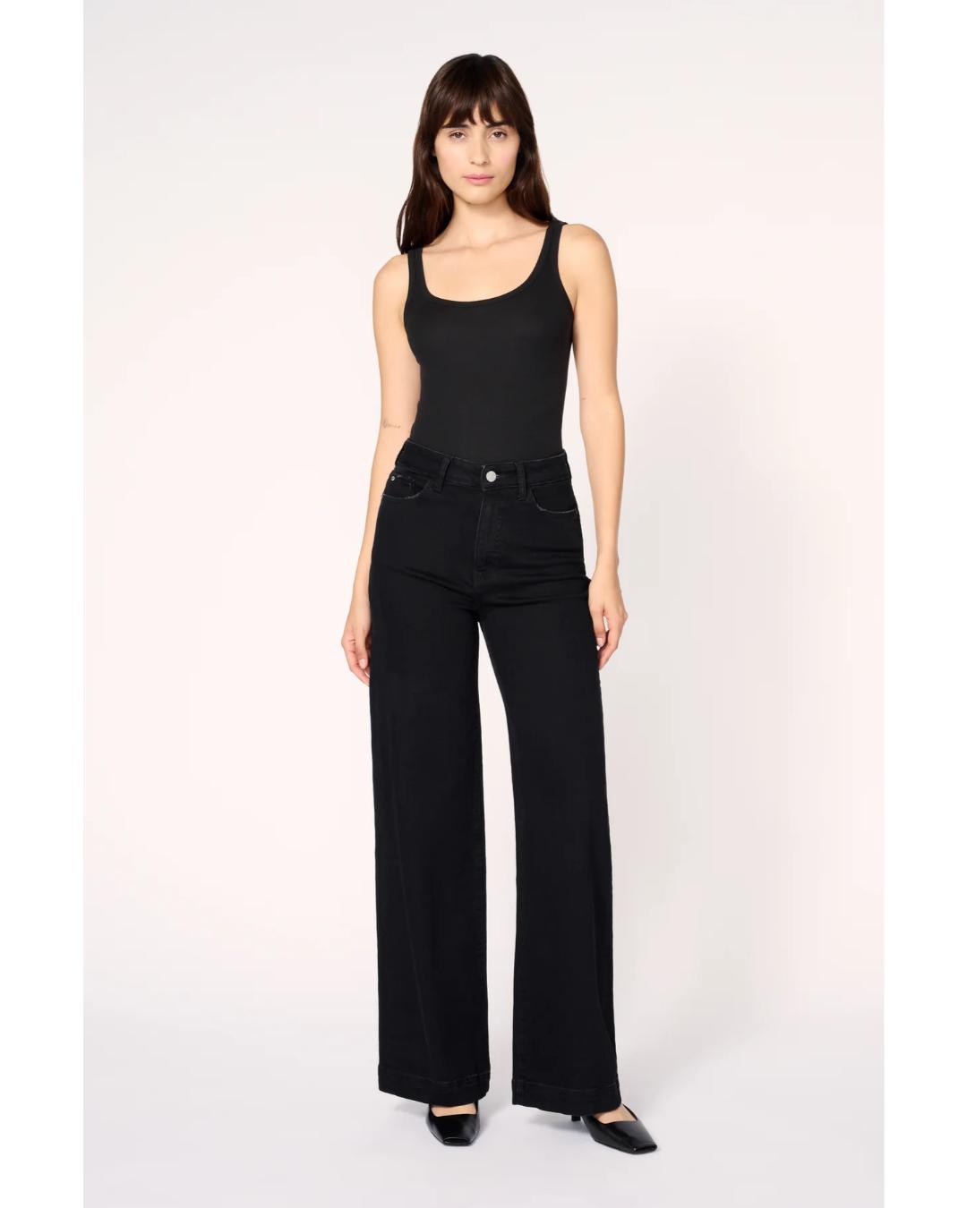high rise wide leg black denim pants