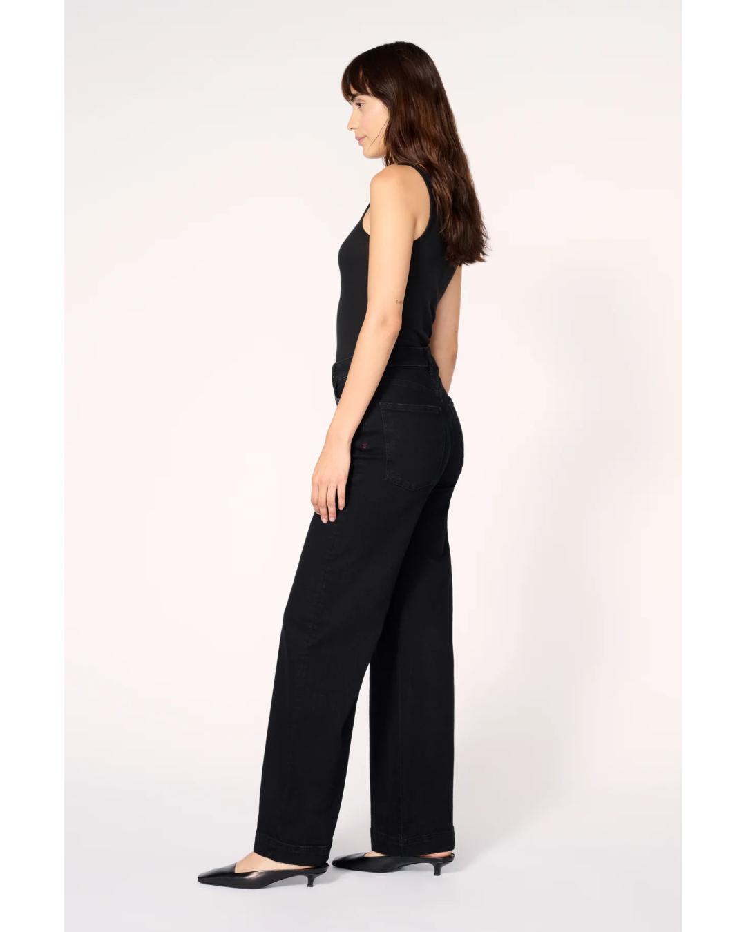 high rise wide leg black denim pants