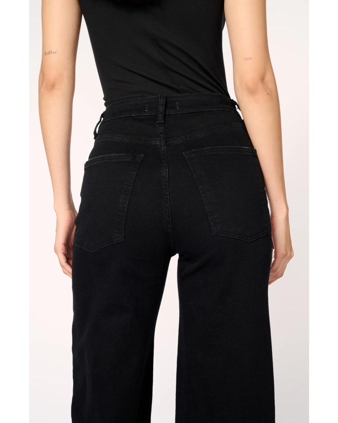 high rise wide leg black denim pants