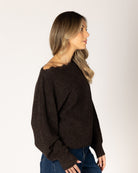 brown knit off the shoulder sweater
