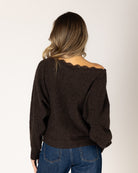 brown knit off the shoulder sweater