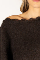 brown knit off the shoulder sweater