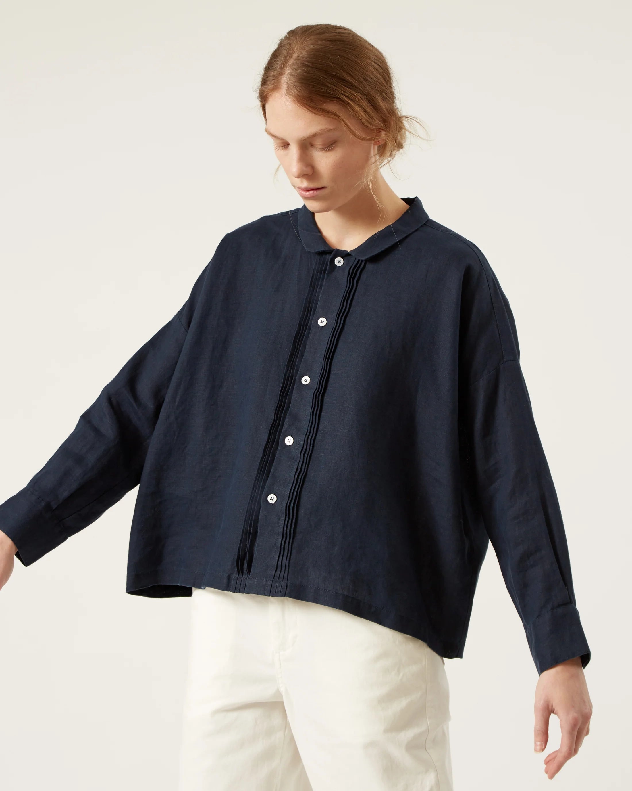 Naif Noor Linen Shirt in Navy