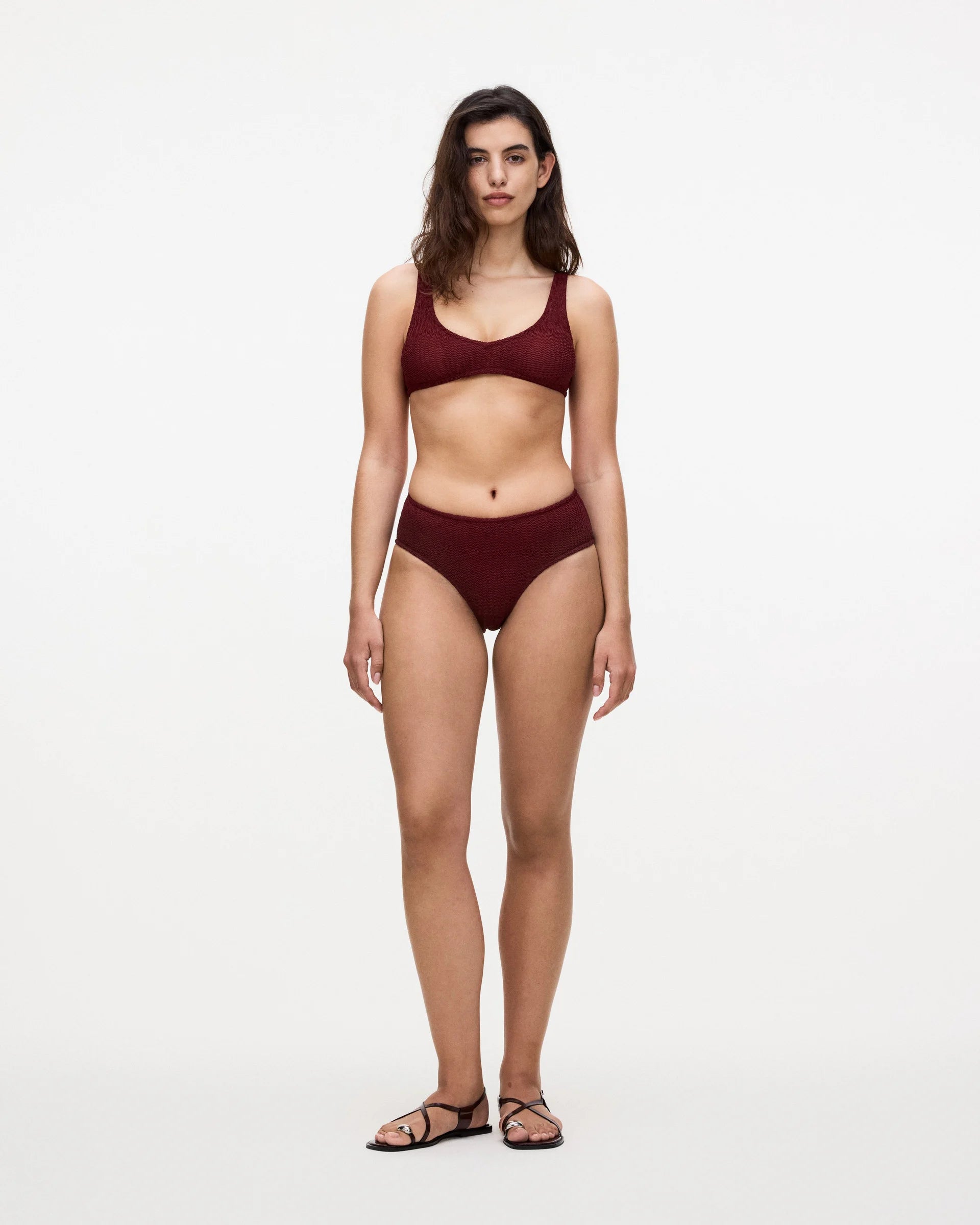 Textured Burgundy Bikini Top and Bottoms with wide straps by OAS