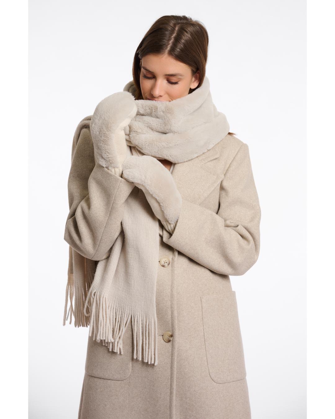 cream fur gloves