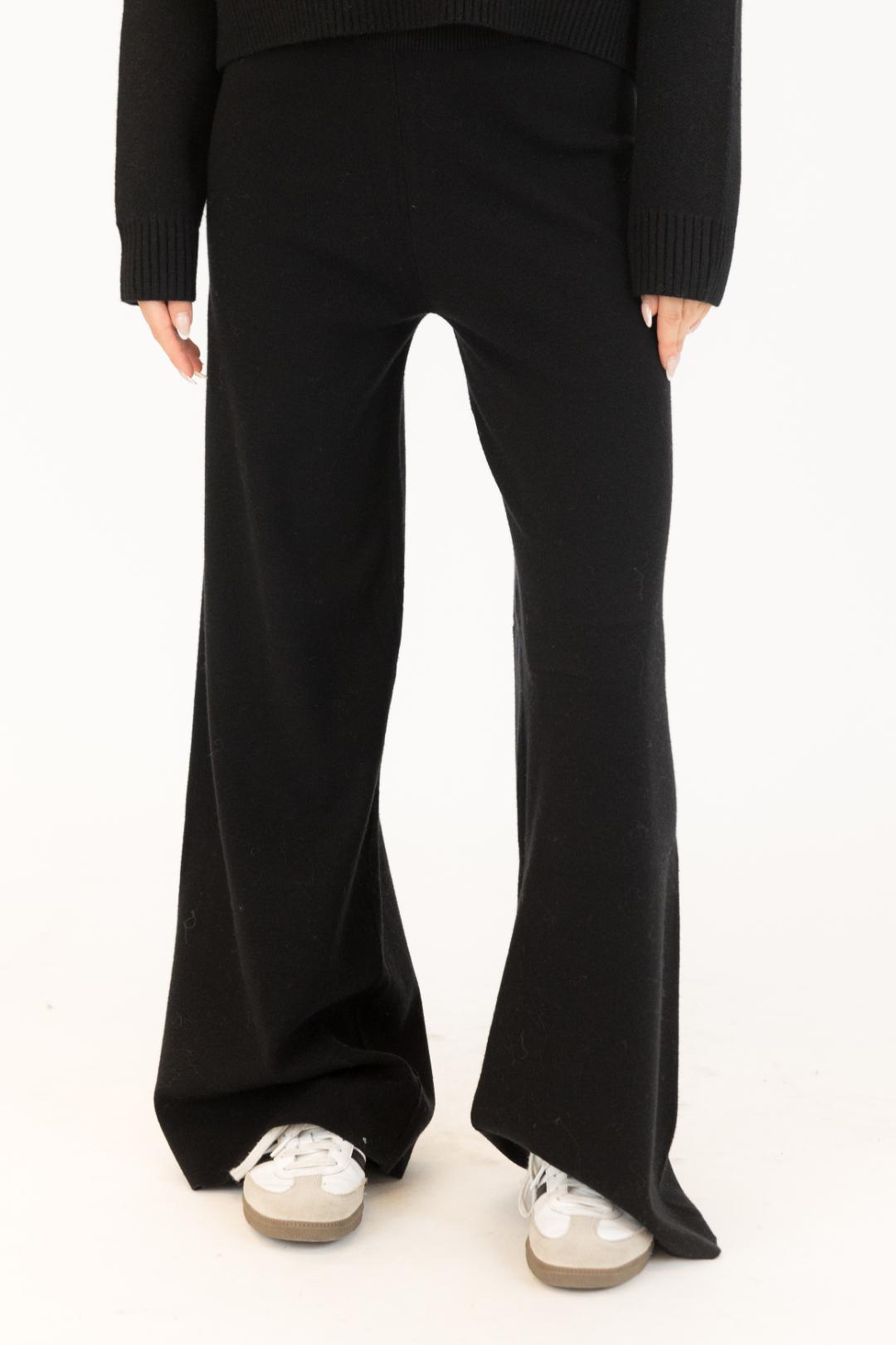 black knit wide leg pant