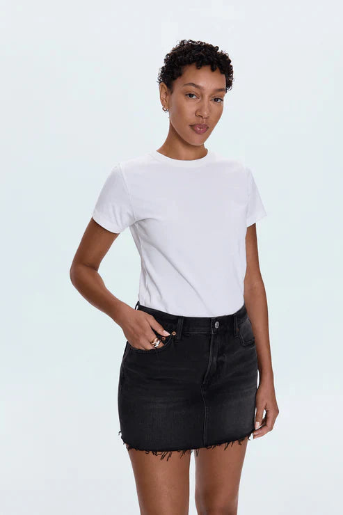 black denim mini skirt