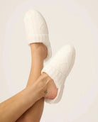 white cable knit textured slide slippers by PJ Salvage
