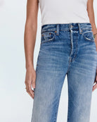 a woman wearing high rise straight jeans from Pistola