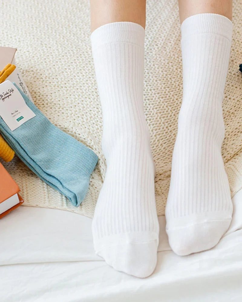 Pleat Crew Cotton Socks in White