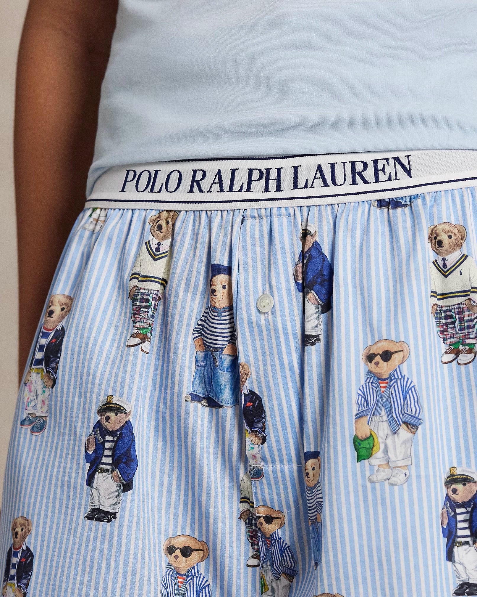 blue stripe sleep boxers with bears all over