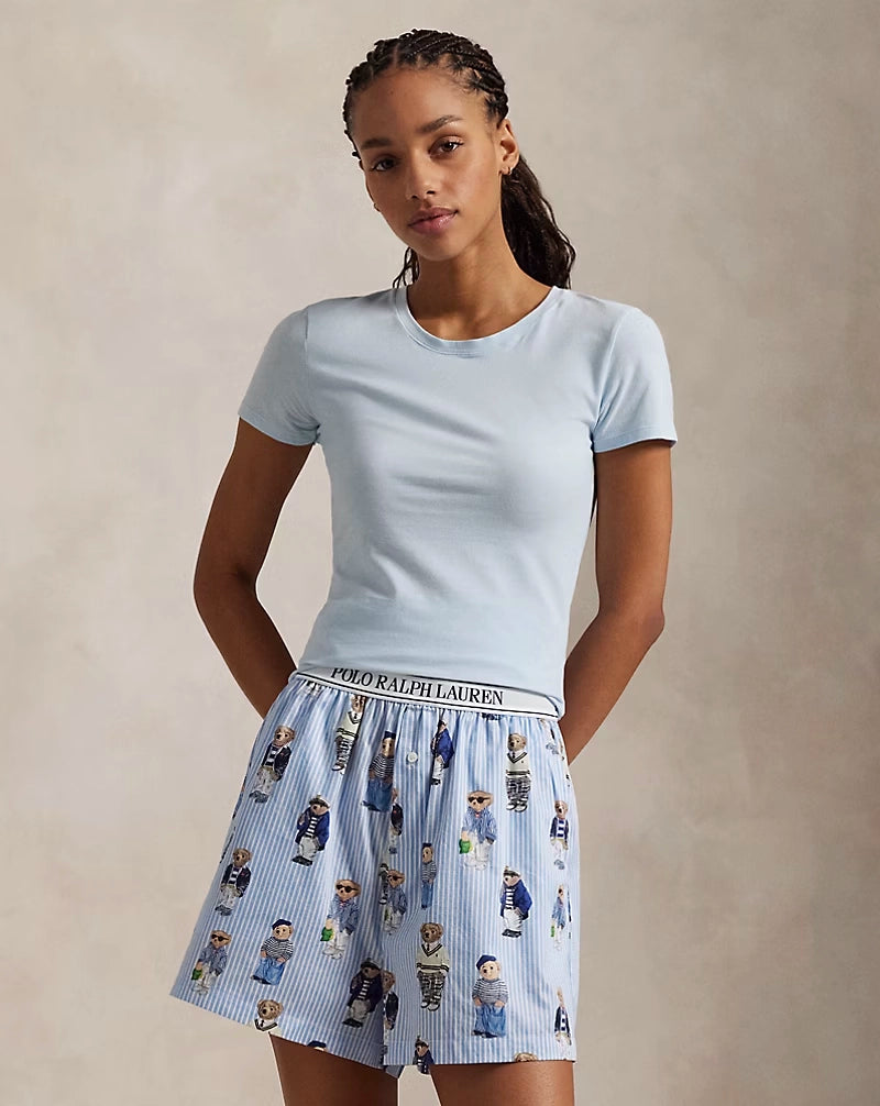 blue stripe sleep boxers with bears all over