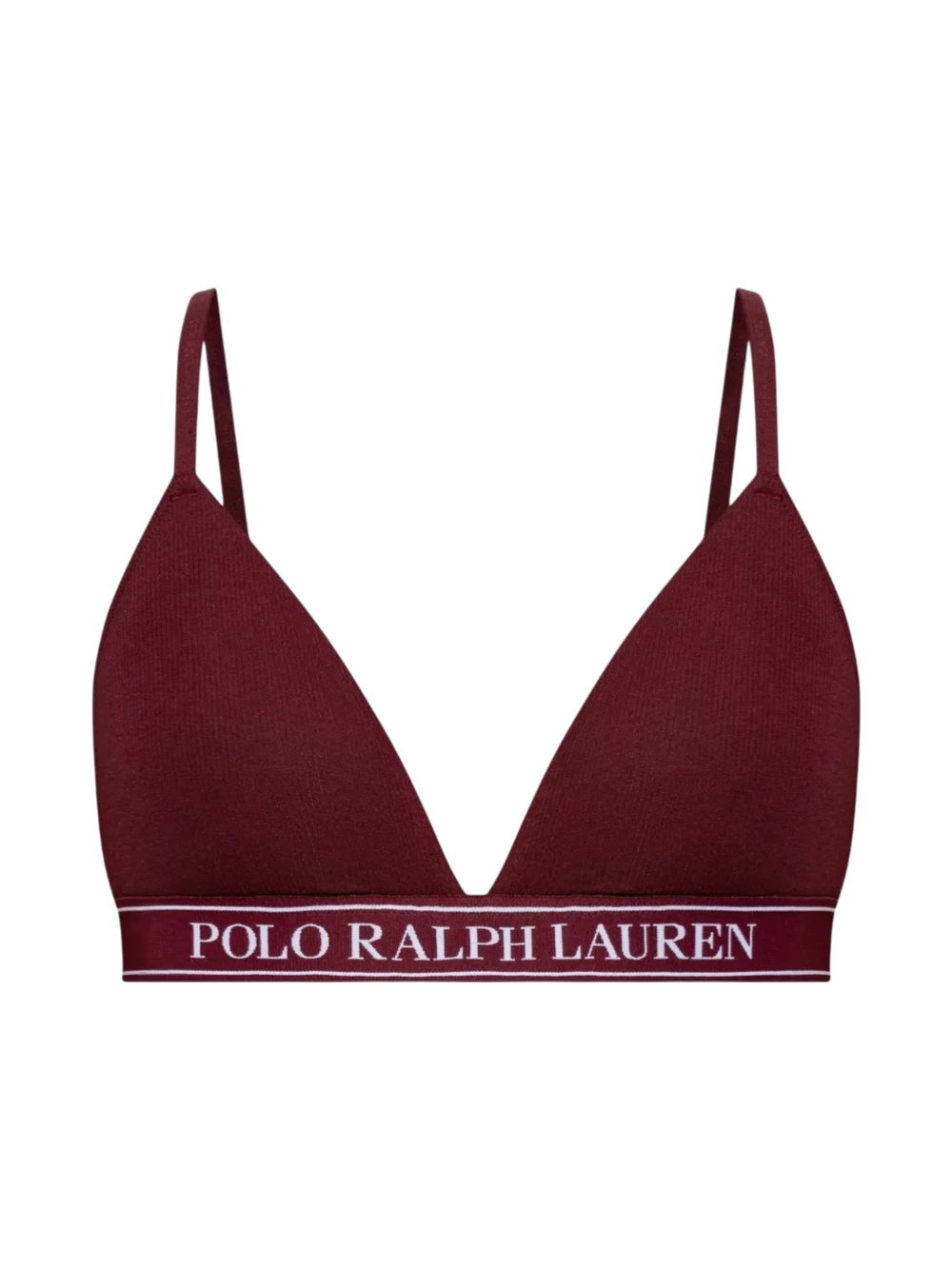a branded triangle bralette by polo ralph lauren in a dark burgundy colour