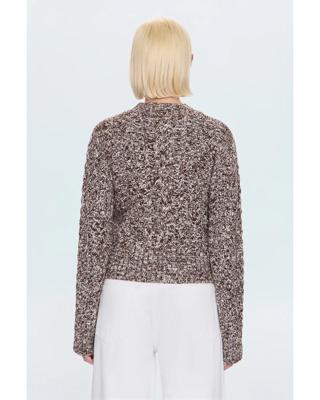 brown and white knit sweater 