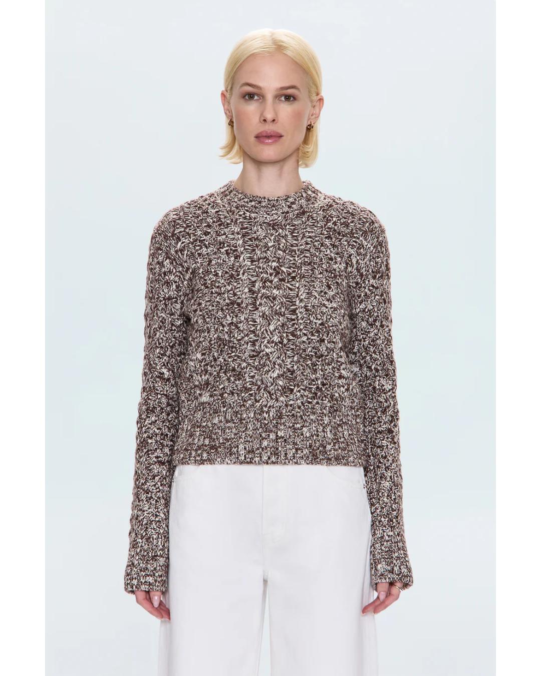 brown and white knit sweater 