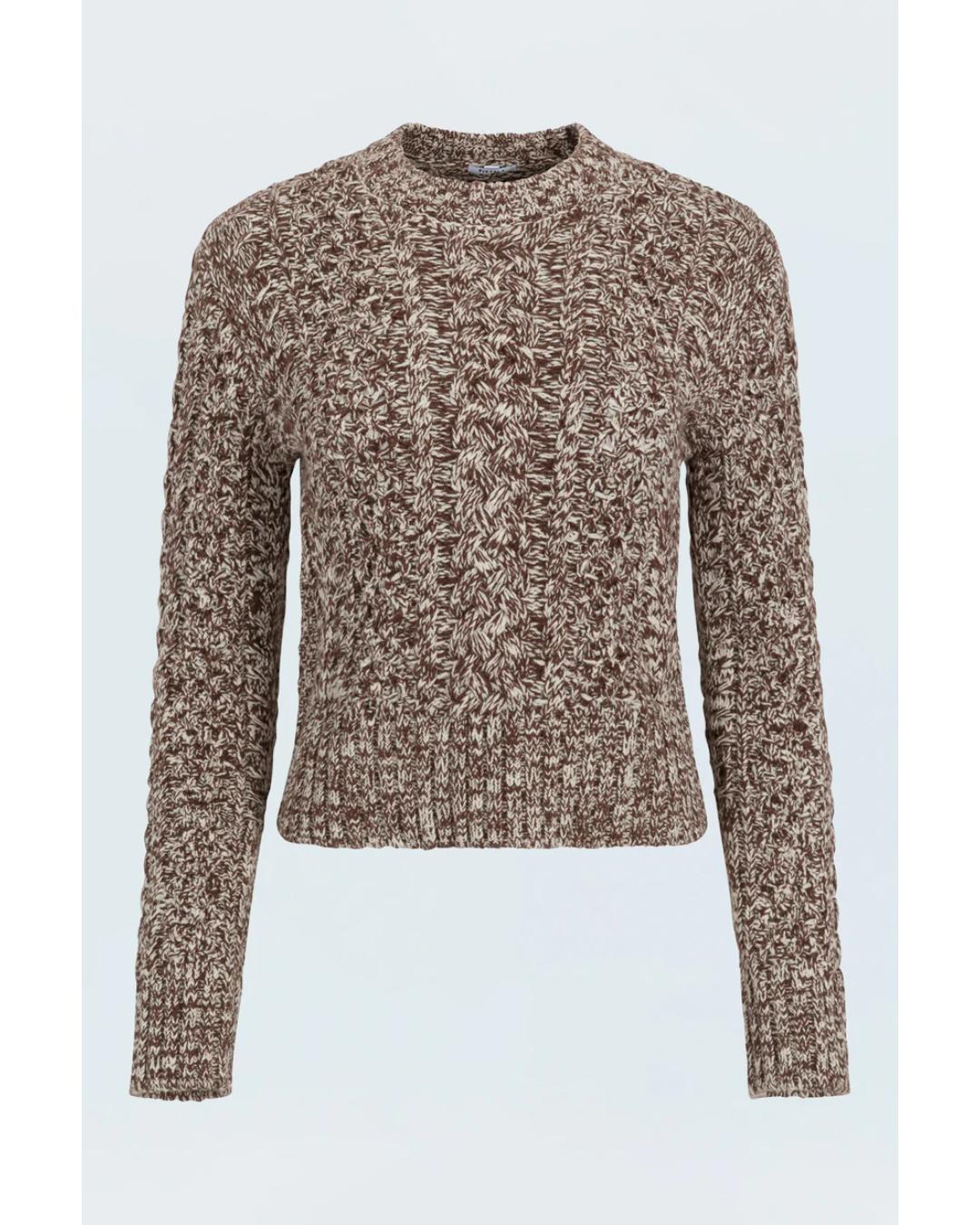 brown and white knit sweater 