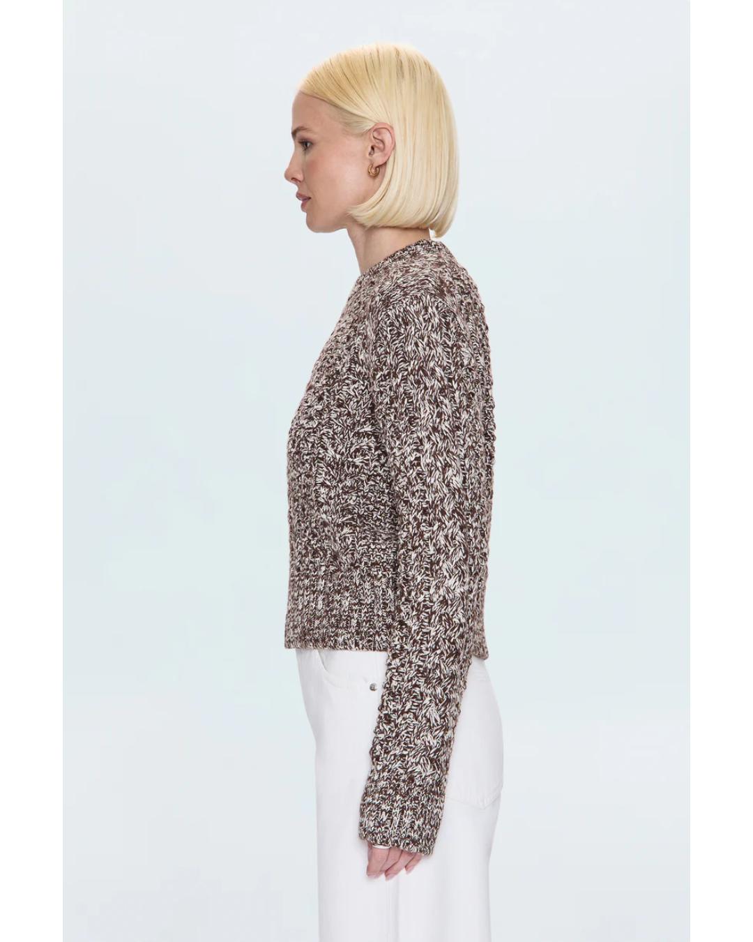 brown and white knit sweater 