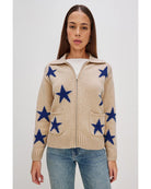 zip sweater in beige with blue stars