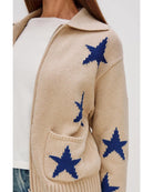 zip sweater in beige with blue stars