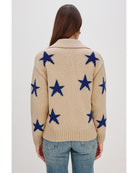 zip sweater in beige with blue stars