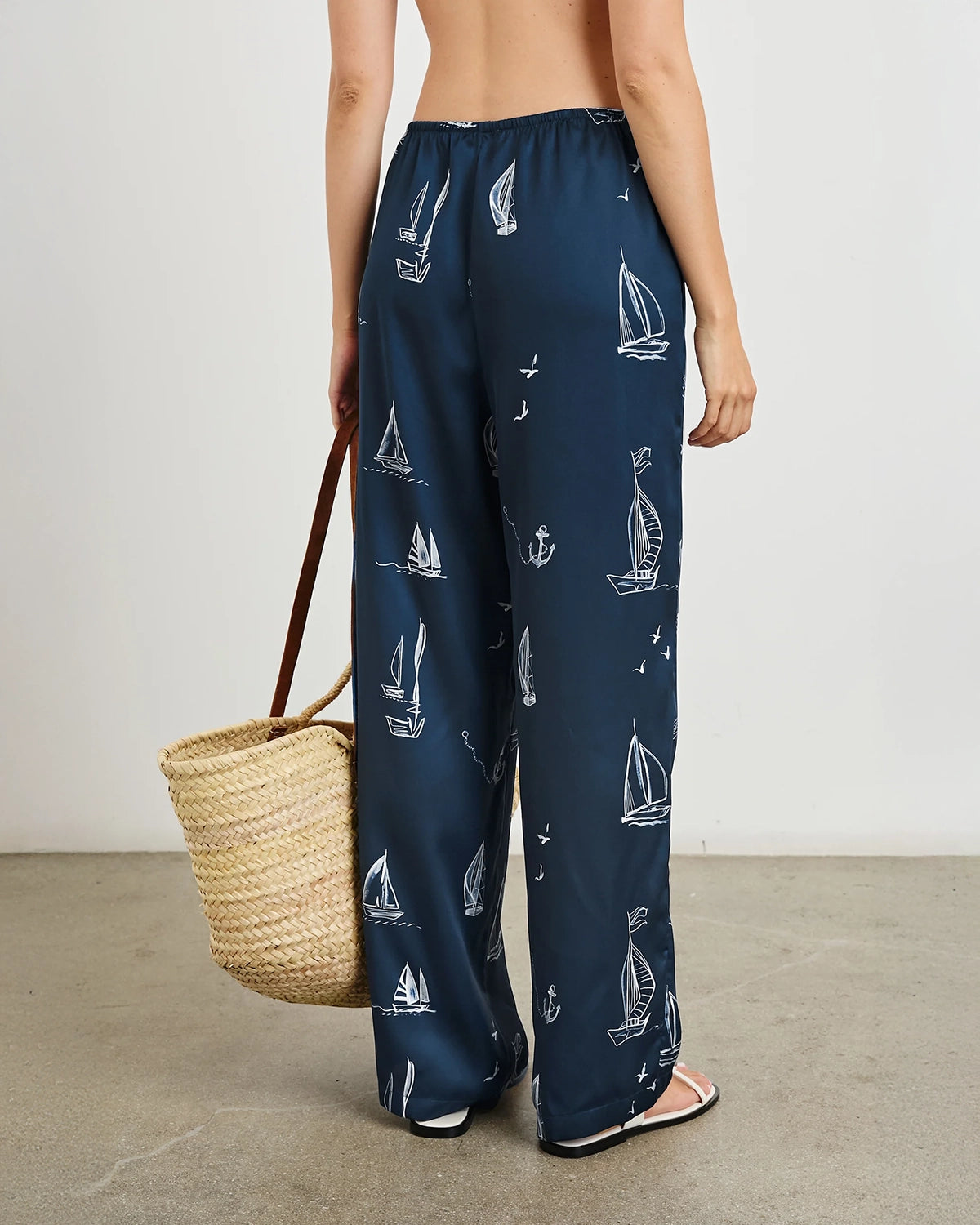 Lightweight Navy Damani Trousers with Sailboat print in white by Rails