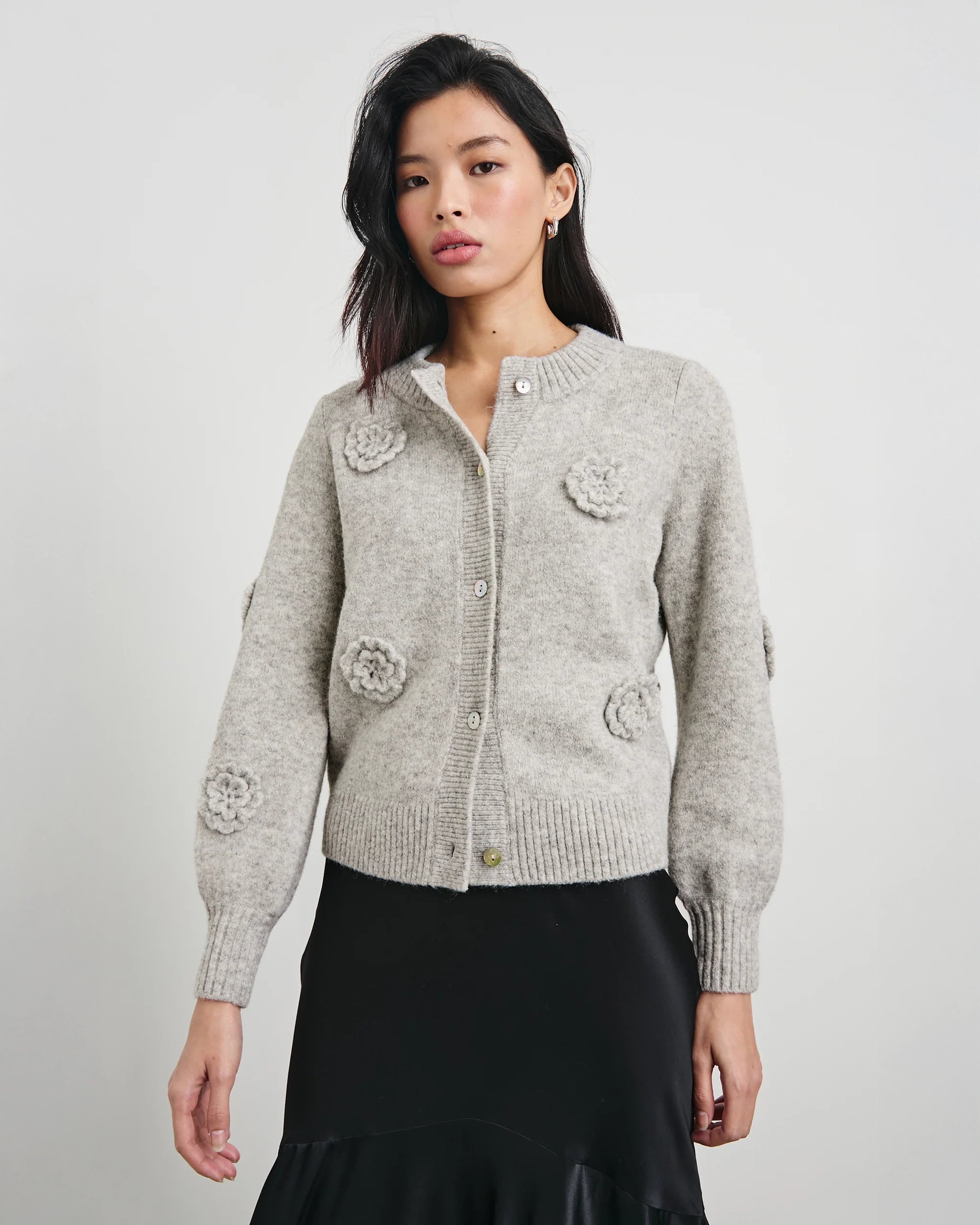 Rails Francesca Cardigan in Grey with Rosettes