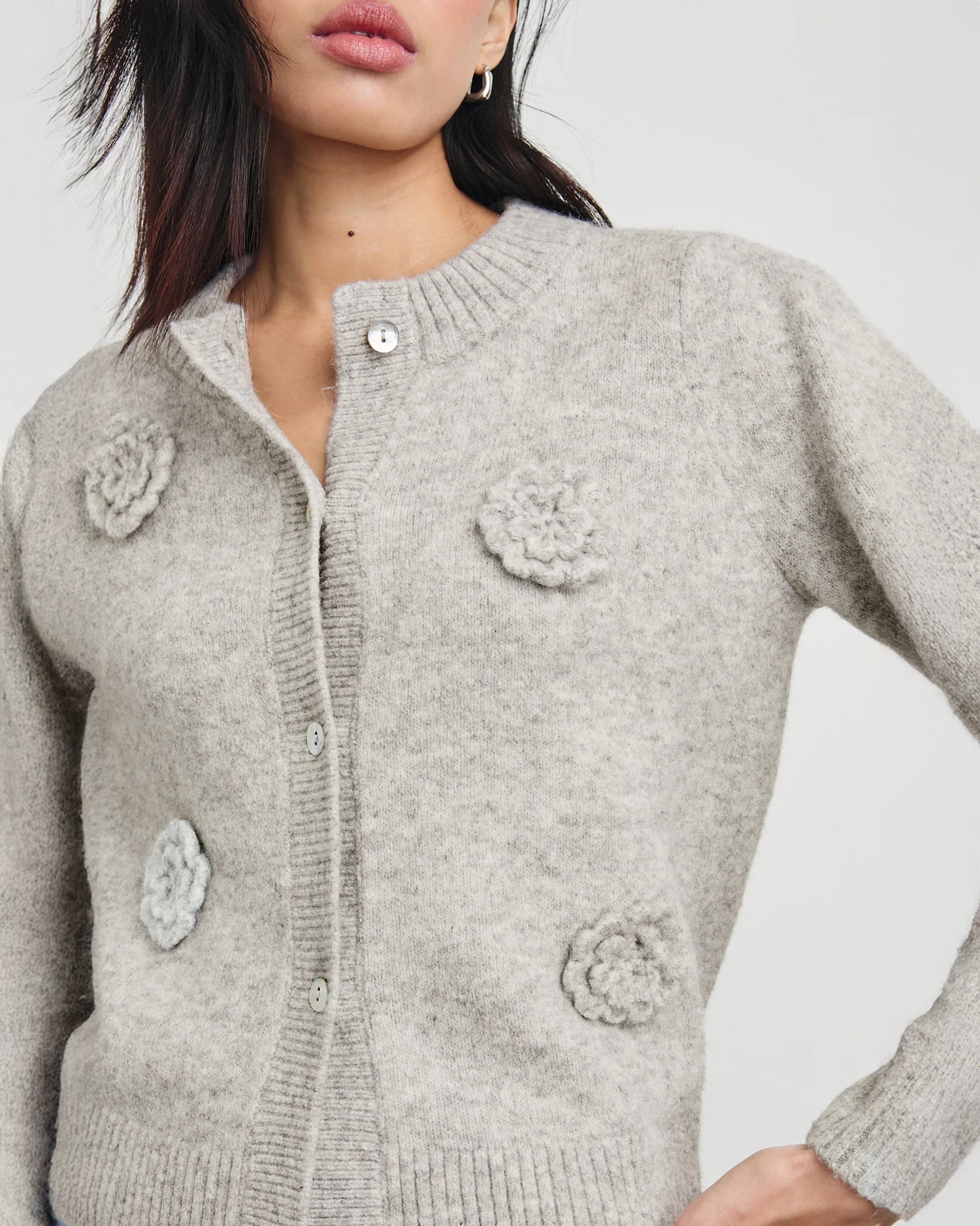 Rails Francesca Cardigan in Grey with Rosettes