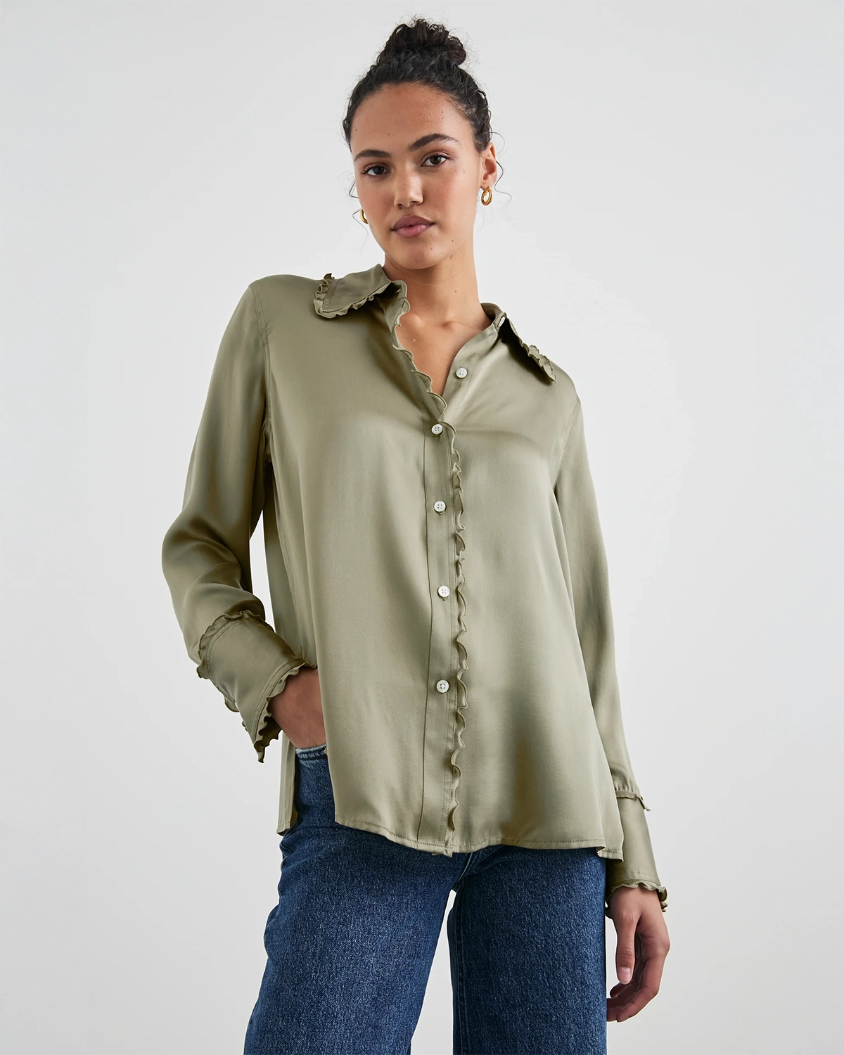 Rails Silk Fia Button Down Shirt in Green